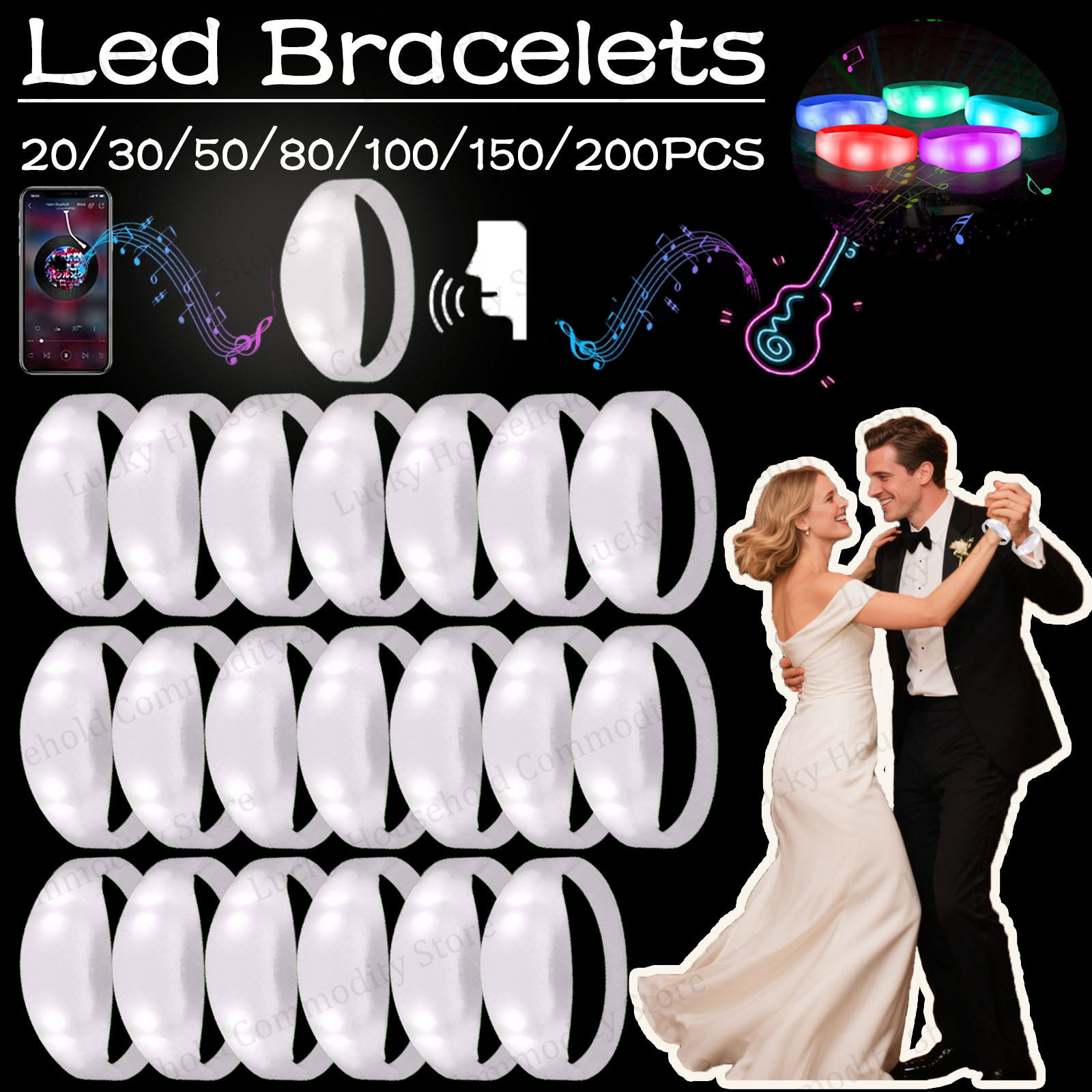 Audio Music Dj - 20-100 Pezzi Braccialetti LED Attivati da